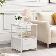 Load image into Gallery viewer, Set of 2 - Modern White Metal Wood Side End Table Nightstand with Storage Drawer