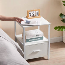 Load image into Gallery viewer, Set of 2 - Modern White Metal Wood Side End Table Nightstand with Storage Drawer