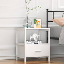 Load image into Gallery viewer, Set of 2 - Modern White Metal Wood Side End Table Nightstand with Storage Drawer