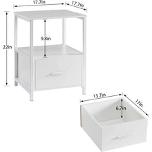 Load image into Gallery viewer, Set of 2 - Modern White Metal Wood Side End Table Nightstand with Storage Drawer