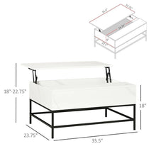 Load image into Gallery viewer, Modern White Lift Top Coffee Table w/ Hidden Storage Black Metal Legs