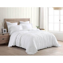 Load image into Gallery viewer, Queen Size White Ruffled Edge Microfiber Comforter Set