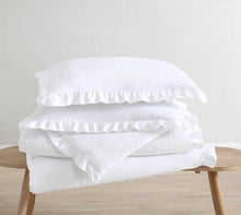 Load image into Gallery viewer, Queen Size White Ruffled Edge Microfiber Comforter Set