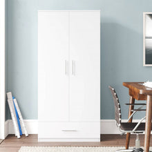 Load image into Gallery viewer, Modern Armoire Wardrobe Closet Cabinet with Storage Drawer in White Wood Finish