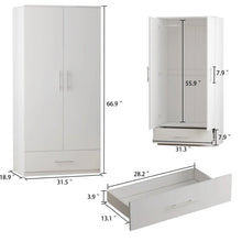 Load image into Gallery viewer, Modern Armoire Wardrobe Closet Cabinet with Storage Drawer in White Wood Finish