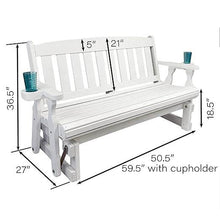 Load image into Gallery viewer, 4ft Heavy Duty Amish Porch Glider Bench in White with Cupholders - Made in USA