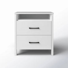 Load image into Gallery viewer, Modern 2-Drawer Bedside Table Nightstand in White Wood Finish