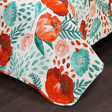 Load image into Gallery viewer, Full/Queen Red Poppy Flower White Teal Lightweight 3 Piece Cotton Quilt Set