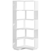 Load image into Gallery viewer, Multifunctional 6 Shelf Corner L-Shaped Bookcase in White Wood Finish