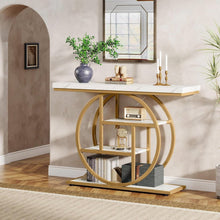 Load image into Gallery viewer, Modern Round Gold Metal Frame Foyer Console Table with White Faux Marble Shelves
