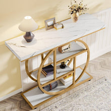 Load image into Gallery viewer, Modern Round Gold Metal Frame Foyer Console Table with White Faux Marble Shelves