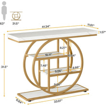 Load image into Gallery viewer, Modern Round Gold Metal Frame Foyer Console Table with White Faux Marble Shelves
