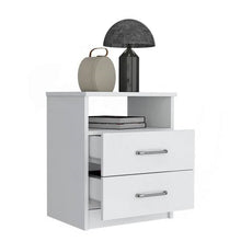 Load image into Gallery viewer, Modern 2-Drawer Nightstand with Open Shelf in White Wood Finish