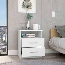 Load image into Gallery viewer, Modern 2-Drawer Nightstand with Open Shelf in White Wood Finish