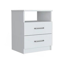 Load image into Gallery viewer, Modern 2-Drawer Nightstand with Open Shelf in White Wood Finish