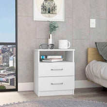 Load image into Gallery viewer, Modern 2-Drawer Nightstand with Open Shelf in White Wood Finish