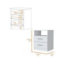 Load image into Gallery viewer, Modern 2-Drawer Nightstand with Open Shelf in White Wood Finish