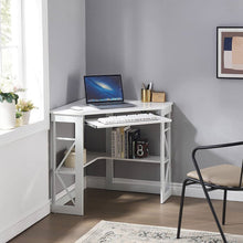 Load image into Gallery viewer, Corner Computer Desk with Keyboard Tray Storage Shelves in White