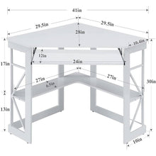 Load image into Gallery viewer, Corner Computer Desk with Keyboard Tray Storage Shelves in White