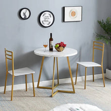 Load image into Gallery viewer, 3-Piece Kitchen Dining Set with Round White Faux Marble-Top Table and 2 Chairs