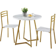 Load image into Gallery viewer, 3-Piece Kitchen Dining Set with Round White Faux Marble-Top Table and 2 Chairs