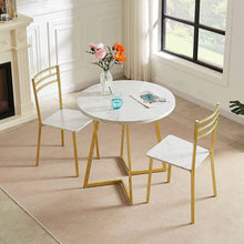 Load image into Gallery viewer, 3-Piece Kitchen Dining Set with Round White Faux Marble-Top Table and 2 Chairs