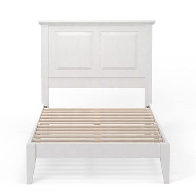 Twin Traditional Solid Oak Wooden Platform Bed Frame with Headboard in White