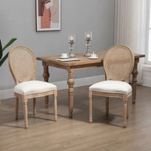 Load image into Gallery viewer, Set of 2 Vintage Upholstered Armless Rattan Back Dining Chairs Beige White