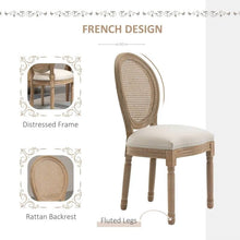 Load image into Gallery viewer, Set of 2 Vintage Upholstered Armless Rattan Back Dining Chairs Beige White