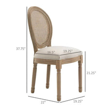 Load image into Gallery viewer, Set of 2 Vintage Upholstered Armless Rattan Back Dining Chairs Beige White