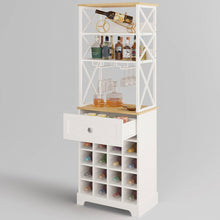 Load image into Gallery viewer, White/Natural Wine Bottle &amp; Glass Rack Cabinet Bar Storage