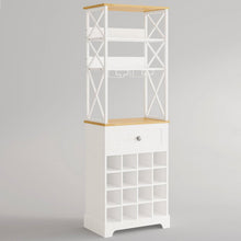 Load image into Gallery viewer, White/Natural Wine Bottle &amp; Glass Rack Cabinet Bar Storage