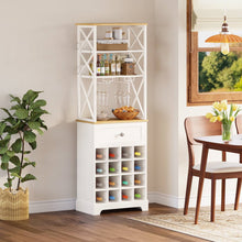 Load image into Gallery viewer, White/Natural Wine Bottle &amp; Glass Rack Cabinet Bar Storage