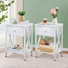 Load image into Gallery viewer, Set of 2 - Rustic Farmhouse 1-Drawer Nightstand Bedside Table in White
