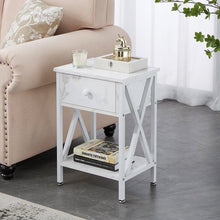 Load image into Gallery viewer, Set of 2 - Rustic Farmhouse 1-Drawer Nightstand Bedside Table in White