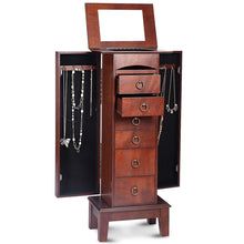 Load image into Gallery viewer, Medium Brown Wood Jewlery Armoire Storage Chest Cabinet with Mirror