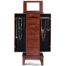 Load image into Gallery viewer, Medium Brown Wood Jewlery Armoire Storage Chest Cabinet with Mirror