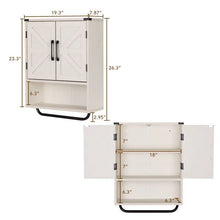 Load image into Gallery viewer, White Farmhouse Bathroom Wall Cabinet with Storage Shelf and Towel Bar
