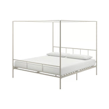 Load image into Gallery viewer, King size Modern Metal Canopy Bed Frame with Headboard and Footboard in White