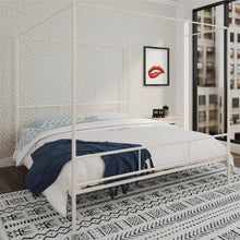 Load image into Gallery viewer, King size Modern Metal Canopy Bed Frame with Headboard and Footboard in White