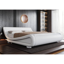 Load image into Gallery viewer, King Modern White Upholstered Platform Bed Frame with Sleigh Curved Headboard