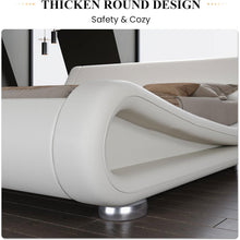 Load image into Gallery viewer, King Modern White Upholstered Platform Bed Frame with Sleigh Curved Headboard