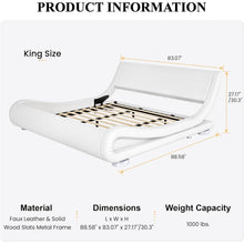 Load image into Gallery viewer, King Modern White Upholstered Platform Bed Frame with Sleigh Curved Headboard