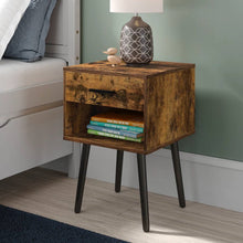 Load image into Gallery viewer, Mid-Century Modern Farmhouse 1-Drawer Nightstand with Open Shelf