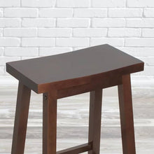 Load image into Gallery viewer, Set of 2 Farmhouse Bar Height Saddle Seat Barstools in Brown Walnut Wood Finish