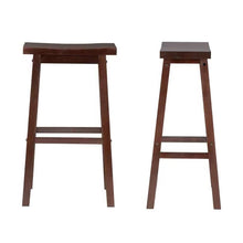 Load image into Gallery viewer, Set of 2 Farmhouse Bar Height Saddle Seat Barstools in Brown Walnut Wood Finish