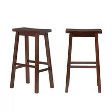 Load image into Gallery viewer, Set of 2 Farmhouse Bar Height Saddle Seat Barstools in Brown Walnut Wood Finish