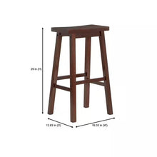 Load image into Gallery viewer, Set of 2 Farmhouse Bar Height Saddle Seat Barstools in Brown Walnut Wood Finish