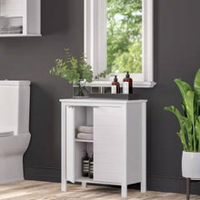 Load image into Gallery viewer, Bathroom Linen Cabinet with Storage Shelf in White Wood Finish