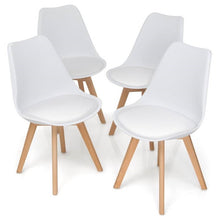 Load image into Gallery viewer, Set of 4 Modern Mid-Century Style White PU Leather Dining Chairs with Wood Legs
